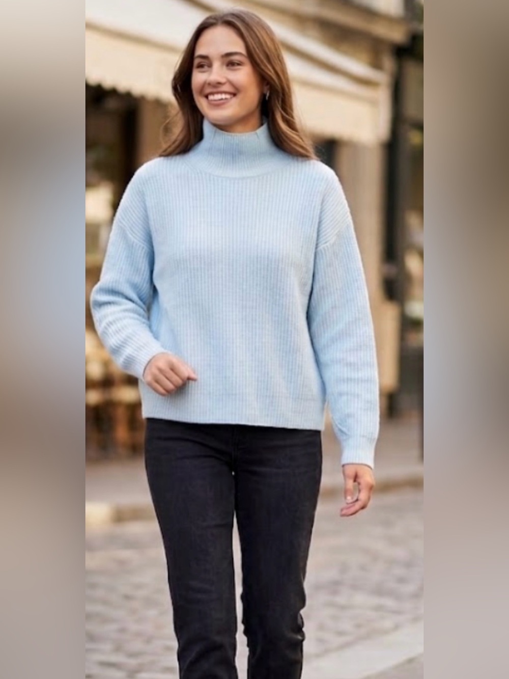 A New Day Light Blue Mock Neck Ribbed Sweater - Women